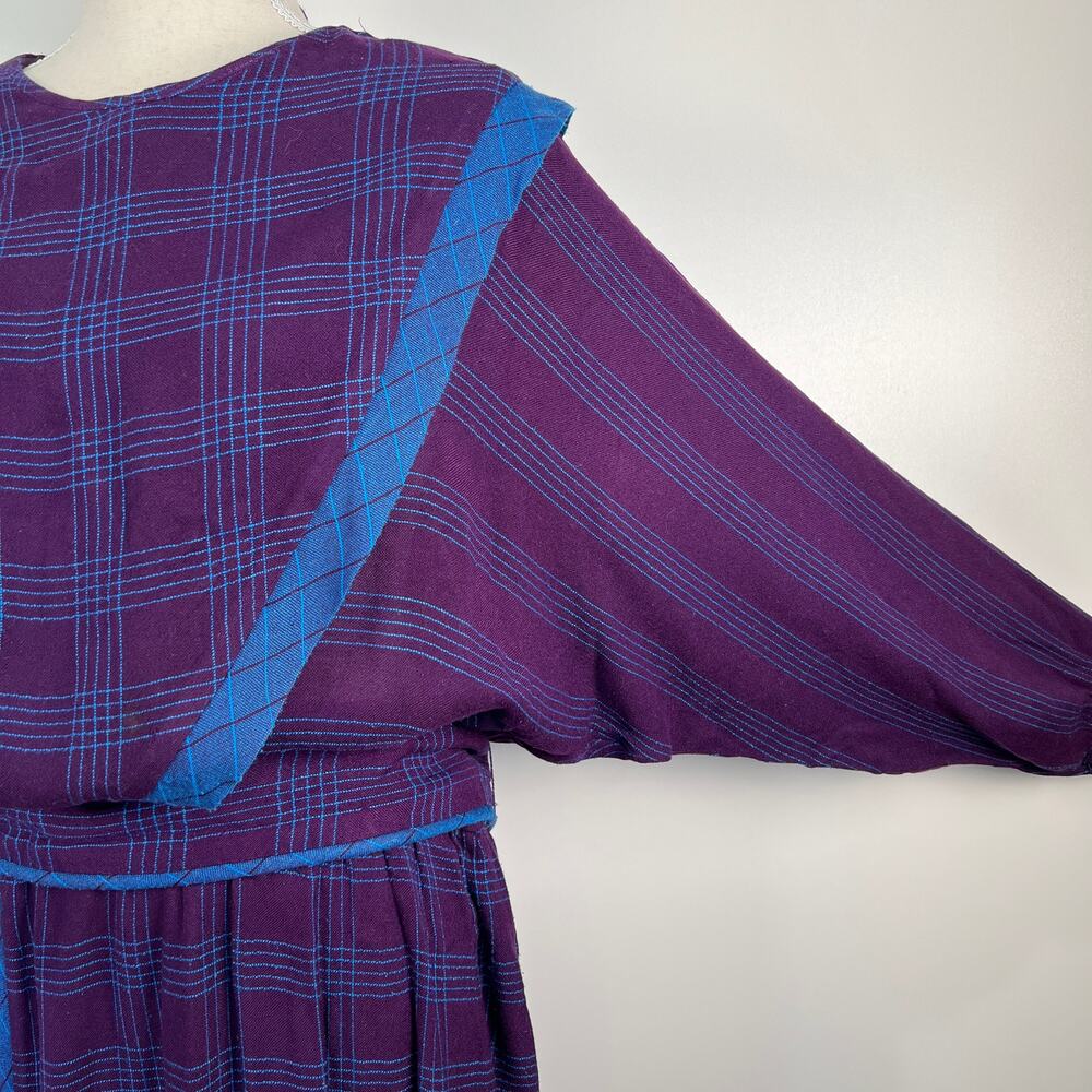 Vintage 80s Rabbit Rabbit Rabbit Windowpane Dress Boho Prairiecore - Picture 4 of 8